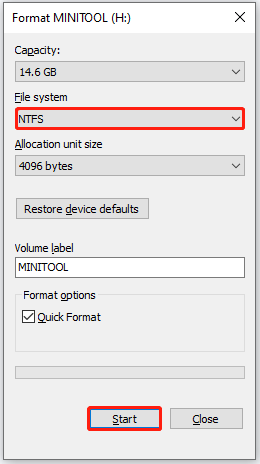 format to NTFS using File Explorer