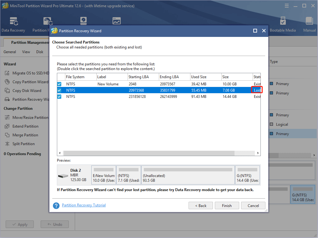 check the box before the existing partitions and lost partitions