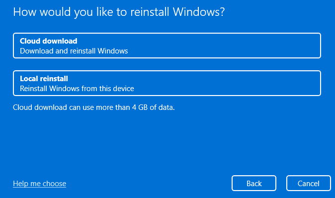 select a way to reinstall Windows 11