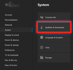 select Updates and downloads in Xbox One settings