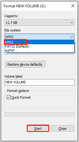 format the USB drive to NTFS