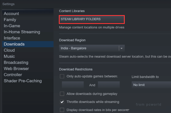 click Steam Library Folders