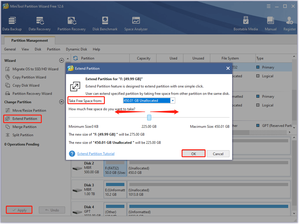 extend a partition with MiniTool Partition Wizard