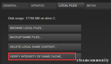 click Verify Integrity of Game Cache