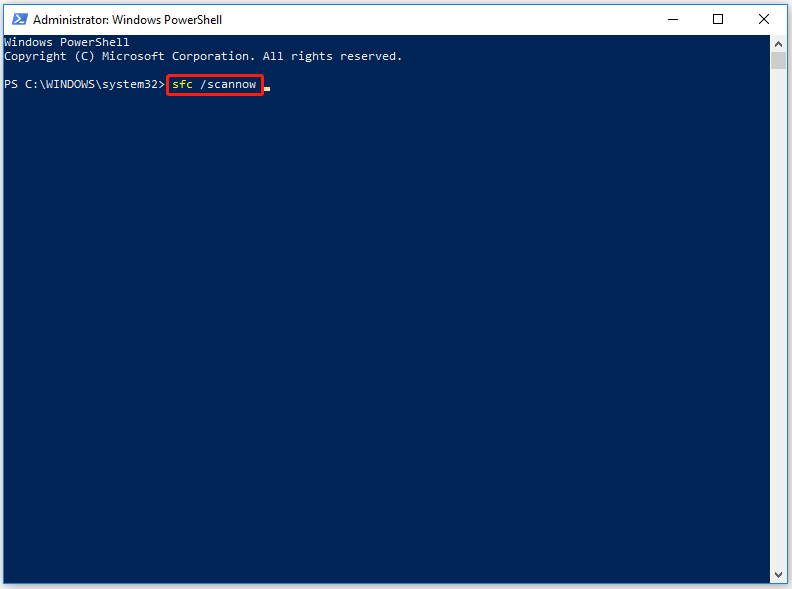 type the command in the Windows PowerShell window