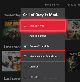 select Manage Game and Add-ons Xbox
