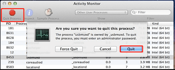 end a process on Activity Monitor