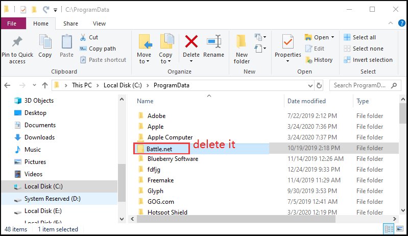 delete BattleNet in File Explorer