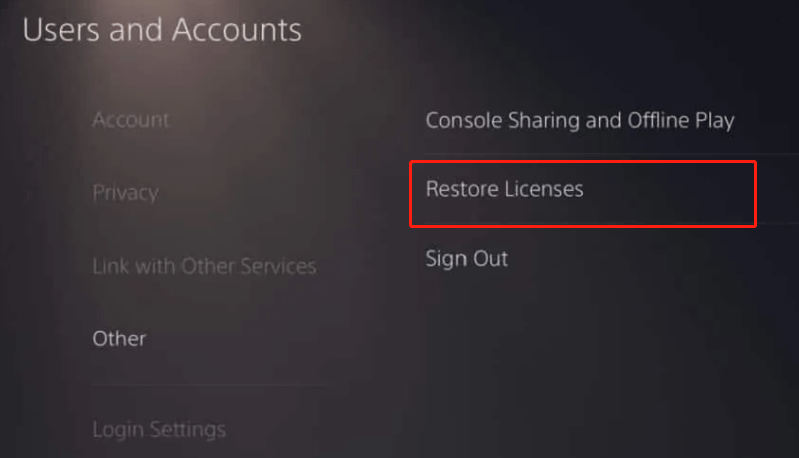 Restore the Licenses on PS5