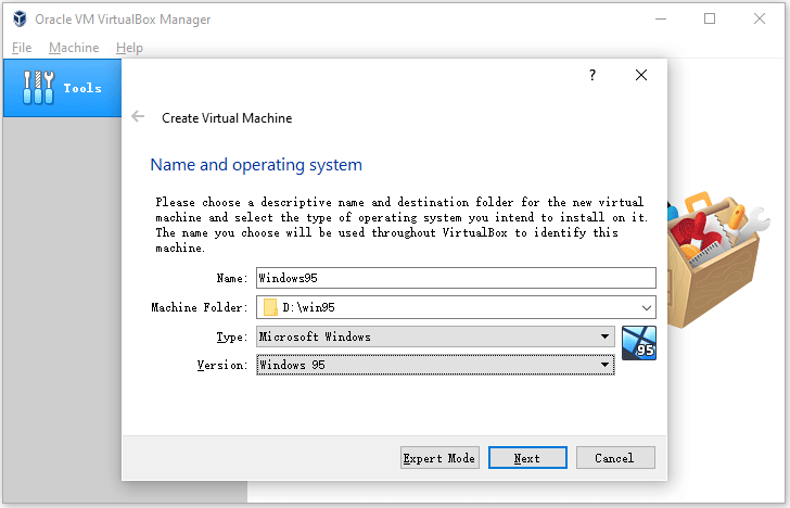 create Windows 95 VM