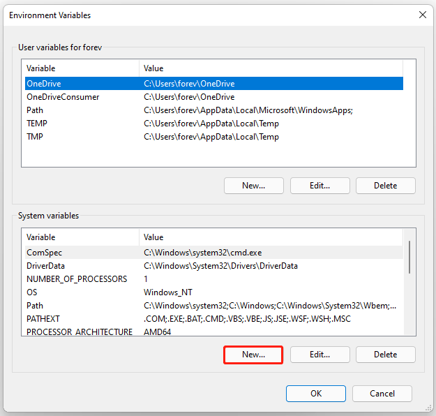 create new System variables