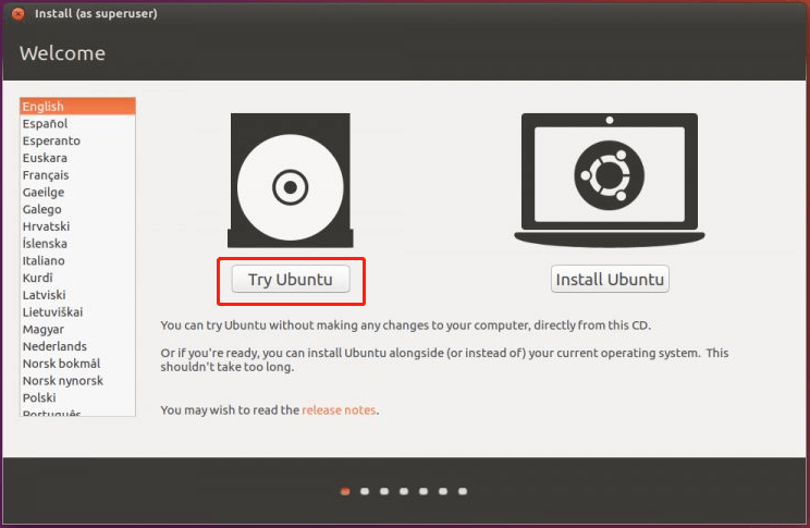 select Try Ubuntu