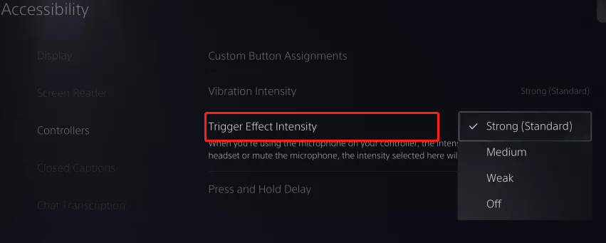 change Trigger Effect Intensity PS5
