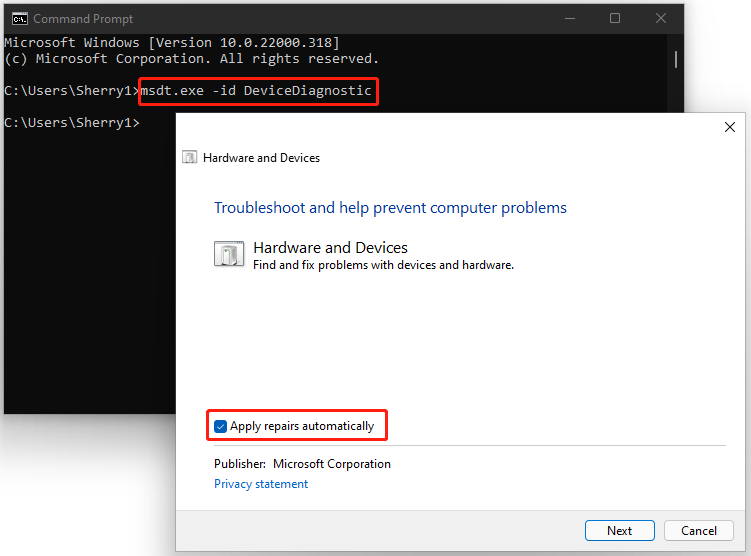 Run Hardware and Devices troubleshooter
