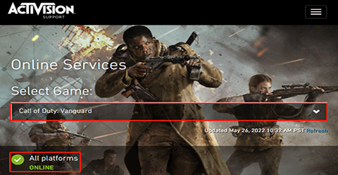 check Vanguard server status on Activision