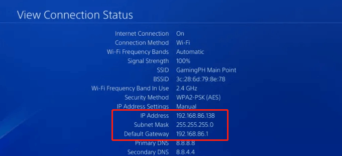 view connection status on PS4