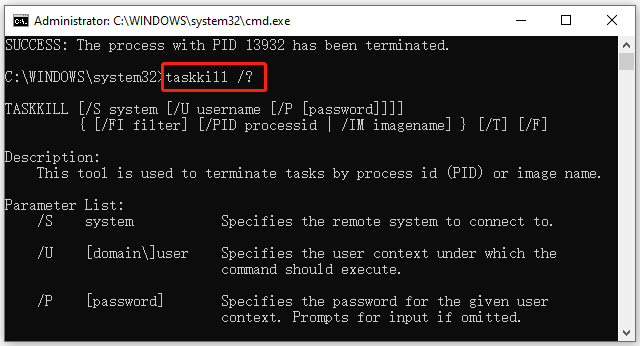 run Taskkill command to know details