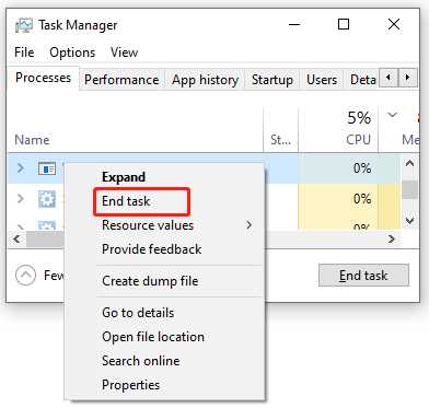 select End task