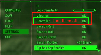 Turn OFF the Vibration and Controller Fallout 4