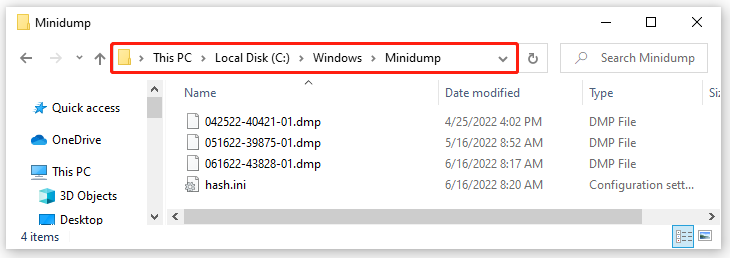 Windows 10 dump file location