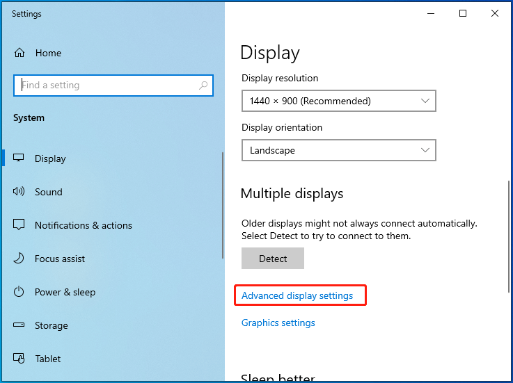 click on advanced display settings