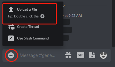 select upload a file on Discord