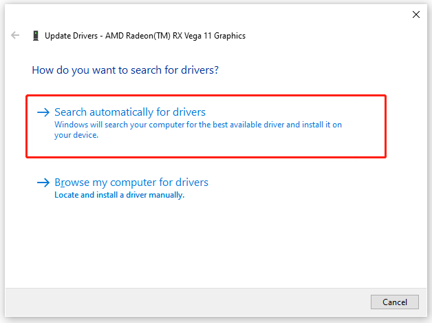 select Search automatically for drivers