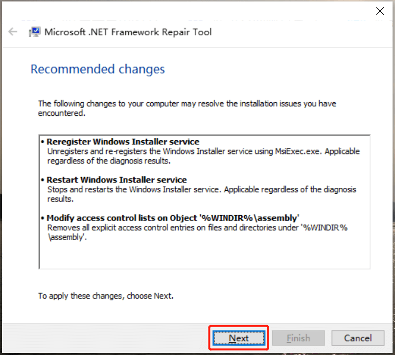 recommended changes on NET Framework Tool