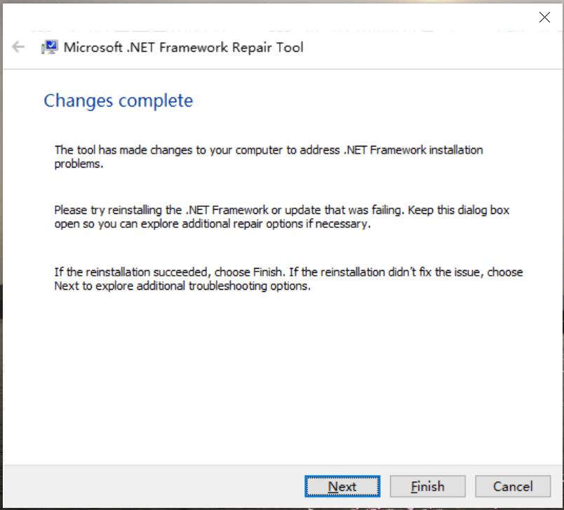 changes complete on NET Framework Tool