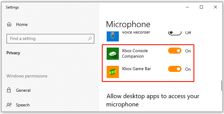enable Xbox Game Bar for the Mic access