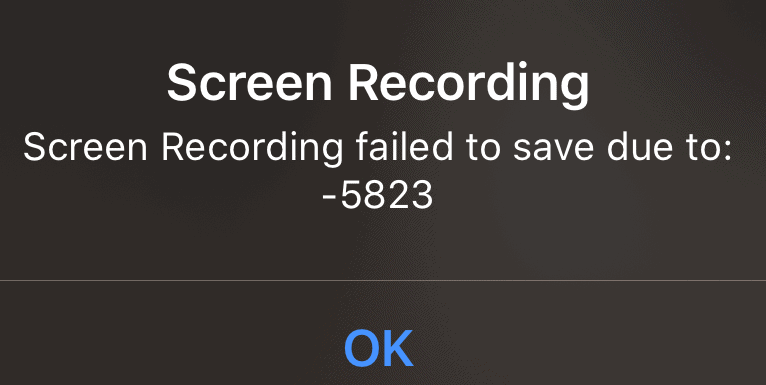 Screen Recording failed to save due to 5823