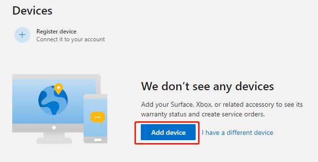 click Add device to check Surface warranty