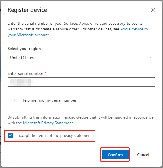 check Surface warranty using the Microsoft account