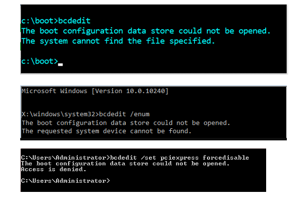 the boot configuration data store could not be opened