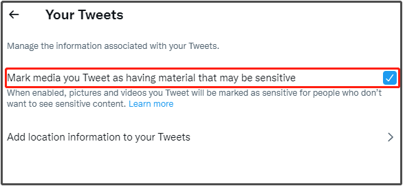 Mark media you tweet as containing material that may be sensitive