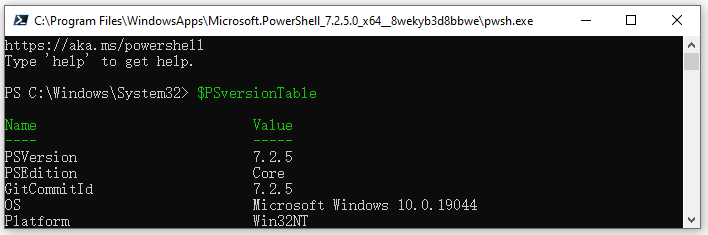 =open PowerShell window via Microsoft Store