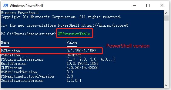 check PowerShell version on Windows 10