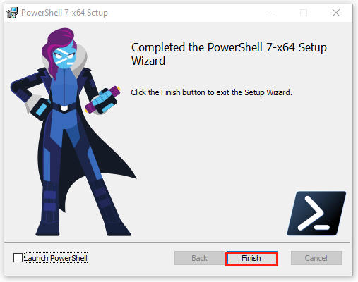 =click Finish on PowerShell 7 installation wizard