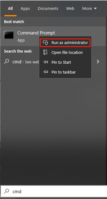 type cmd in the Search box