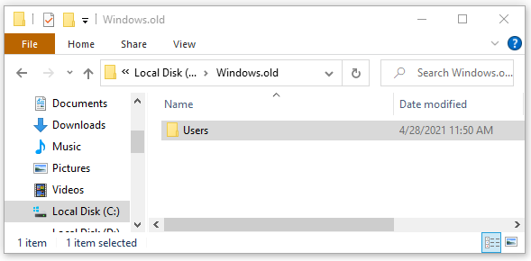 delete Users data in the Windows old folder