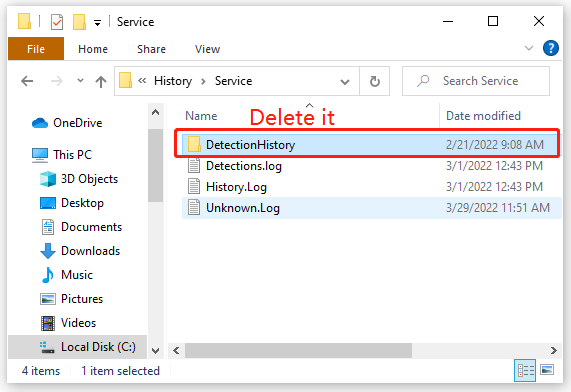 delete the DetectionHistory folder