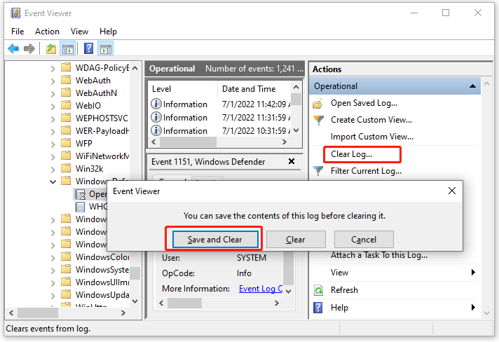 click Clear Log in Event Viewer