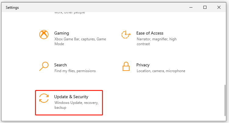 select Update and Security