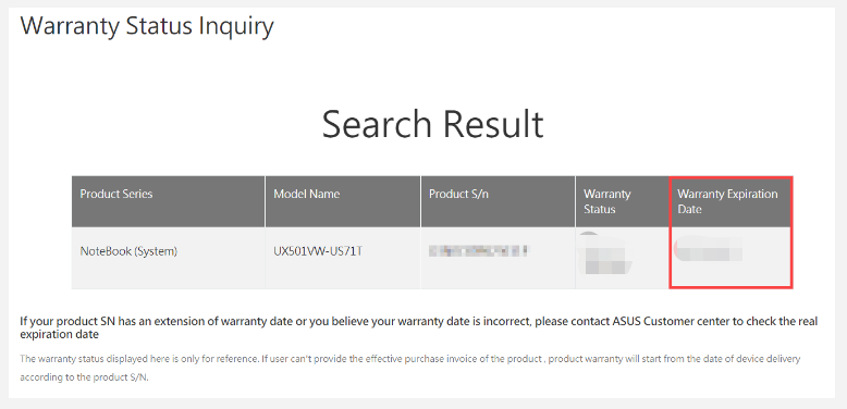 check ASUS warranty status inquiry