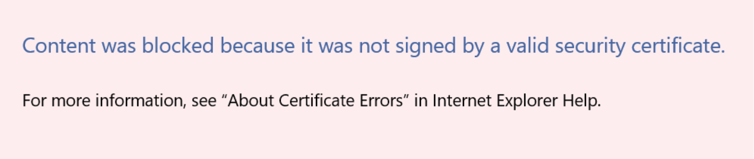 content was blocked because it was not signed by a valid security certificate