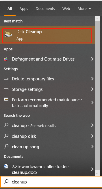 select Disk Cleanup from Best match