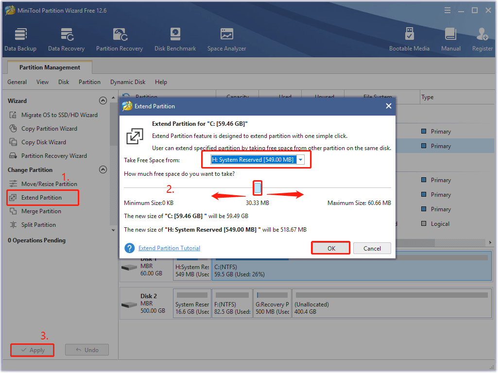 extend C drive using MiniTool Partition Wizard