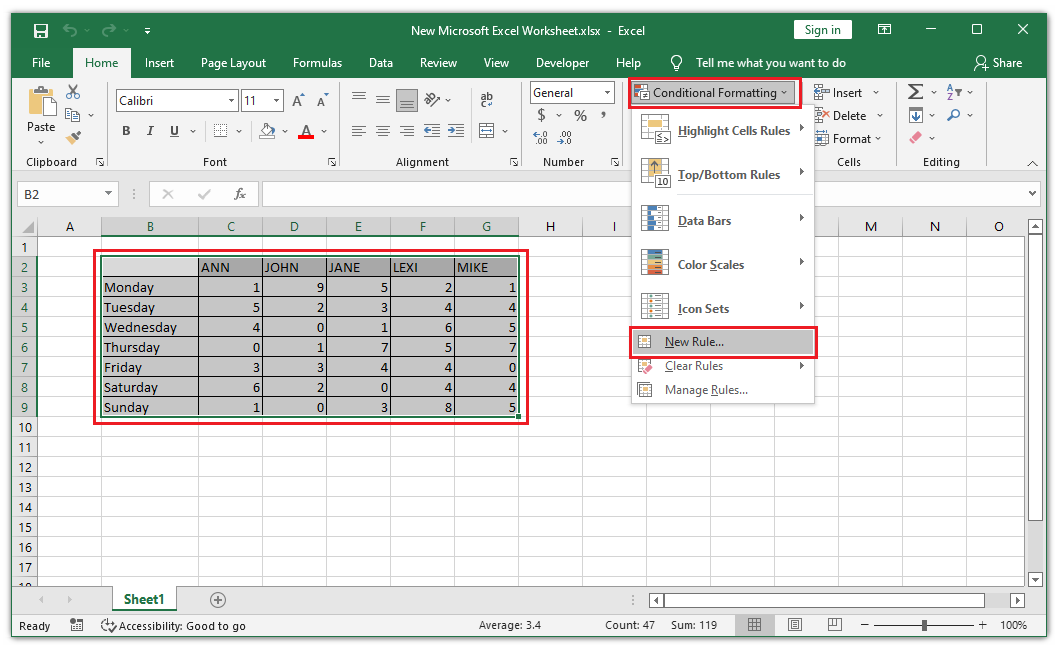 select New Rule from Conditional Formatting menu