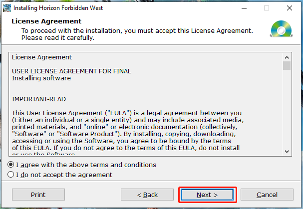 accept the license agreement