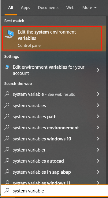 select Edit the system environment variables